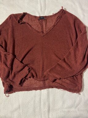 Urban Outfitters Rust Distressed V-Neck Crew Sweater